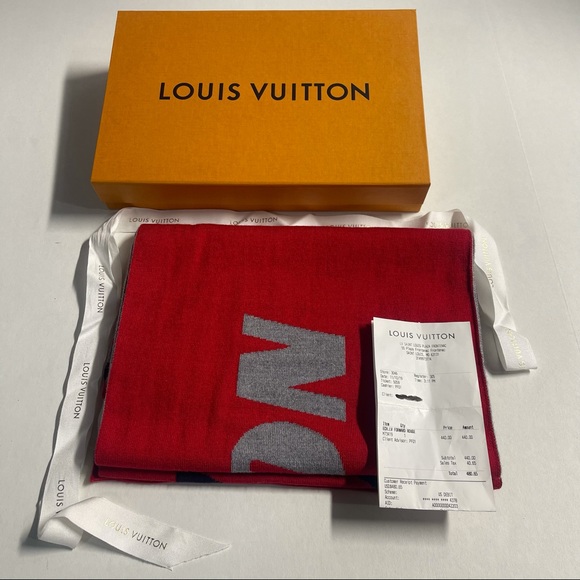 Louis Vuitton LV Scarf W/Receipt🧣🧾Red X Navy Blue X Grey (OPEN BOX NEVER WORN) - Picture 6 of 16